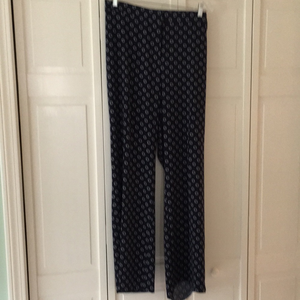 Talbots Navy Pants with cream design elements